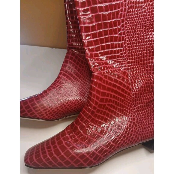 Frances Valentine Sz 9 Mackie Knee High Red/Pink Croc-Embossed Leather Boots - Picture 3 of 16